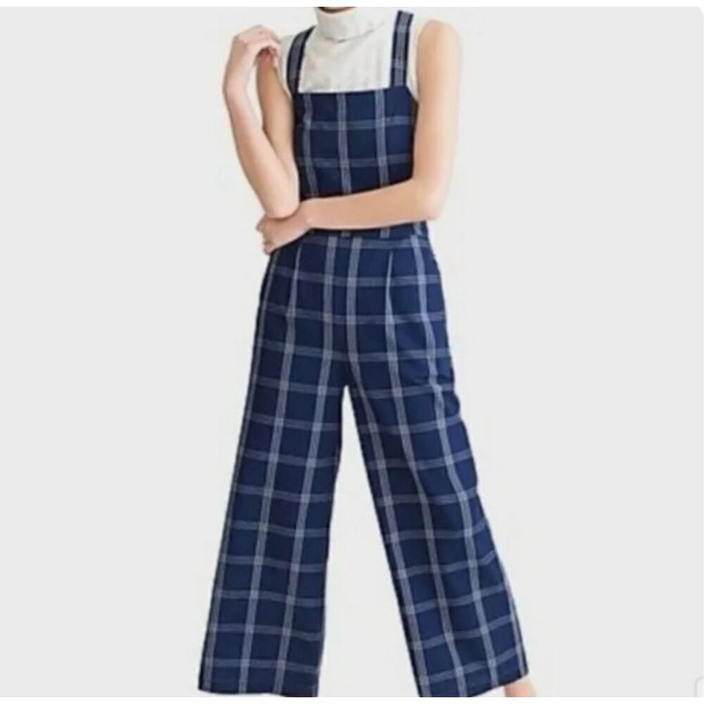 ! J.Crew Windowpane Cross Back Navy Jumpsuit